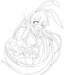  animal_ears bad_id bad_pixiv_id blazer breasts bunny_ears etou_(cherry7) greyscale jacket lineart long_hair looking_at_viewer medium_breasts monochrome necktie one_eye_closed open_mouth reisen_udongein_inaba skirt smile solo thighhighs touhou very_long_hair 