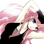  armpits arms_up bad_id bad_pixiv_id blue_eyes breasts etou_(cherry7) gloves long_hair looking_at_viewer medium_breasts megurine_luka pink_hair simple_background solo very_long_hair vocaloid white_background 