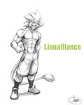  abs anthro biceps clothing fangs feline footwear fur green_eyes grin lion looking_at_viewer male mammal muscles pecs pose shoes shorts smile solo standing stoopix teeth toned topless 