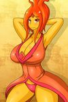  1girl adventure_time bare_shoulders breasts dr._amushi fiery_hair fire flame_princess forehead_jewel huge_breasts jewel orange_hair red_eyes 