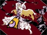  arms_up blonde_hair gap hat hat_ribbon ikkei_dou long_hair purple_eyes ribbon solo tabard touhou very_long_hair yakumo_yukari 