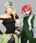  bad_id bad_pixiv_id earrings gakuran grey_hair haseko123 hat jean_pierre_polnareff jewelry jojo_no_kimyou_na_bouken kakyouin_noriaki kuujou_joutarou male_focus multiple_boys red_hair scarf school_uniform 