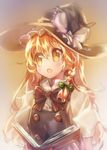  :o blonde_hair blush book bow braid buttons hair_bow hair_ornament hat hat_ribbon kirisame_marisa long_hair namie-kun open_book open_mouth puffy_sleeves ribbon short_sleeves side_braid simple_background single_braid solo touhou turtleneck witch_hat yellow_eyes 