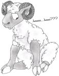  caprine foxx hooves horn male mammal open_mouth sheep simple_background solo species_transformation transformation white_background wool 