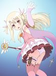  cross fate/kaleid_liner_prisma_illya fate_(series) gloves holding holding_wand illyasviel_von_einzbern long_hair magical_girl magical_ruby meow_(nekodenki) panties prisma_illya red_eyes solo thighhighs underwear wand white_hair 