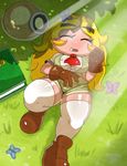  big_breasts blonde_hair blush book boots breasts cute eyes_closed female gloves goomba goombella hair helmet legwear long_hair mario_bros nintendo outside presenting sleeping solo sssonic2 stockings thick_thighs thigh_highs video_games voluptuous wide_hips 