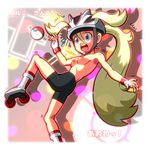  1girl areolae armpits bicycle_helmet bike_helmet bike_shorts blonde_hair breasts erect_nipples fingerless_gloves gloves gym_leader helmet koruni_(pokemon) nintendo nipples no_bra open_mouth pixiv_thumbnail poke_ball pokeball pokemon pokemon_(game) pokemon_xy resized roller_blades roller_skates rorretsim skates solo surprised teeth tongue topless two_side_up underboob underboobs 