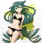  :o bad_id bad_pixiv_id bikini black_bikini blush cellphone frilled_bikini frills gatchaman_crowds green_eyes green_hair groin highres leg_garter long_hair looking_at_viewer navel open_mouth phone smartphone solo swimsuit thighs umishima_senbon utsutsu very_long_hair 