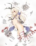  @_@ anchor black_panties blonde_hair blush breasts brown_eyes elbow_gloves gloves hair_ornament hairband highres kantai_collection lifebuoy long_hair looking_at_viewer navel panties rensouhou-chan shimakaze_(kantai_collection) shoes single_shoe skirt small_breasts solo striped striped_legwear thighhighs torn_clothes torn_legwear torn_panties torn_skirt underwear white_gloves yamasaki_wataru 