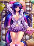  artist_name blue_hair book breasts cleavage covered_nipples emperpep frown horn large_breasts long_hair looking_at_viewer lying multicolored_hair my_little_pony my_little_pony_friendship_is_magic navel on_back personification pillow pink_hair plaid plaid_skirt purple_eyes purple_hair purple_skirt shiny shiny_skin skirt solo streaked_hair tail thigh_gap twilight_sparkle 