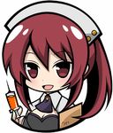  bad_id bad_pixiv_id blush breasts chibi long_hair lowres medium_breasts open_mouth original red_eyes red_hair simple_background smile solo syno syringe upper_body white_background 