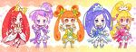  absurdres aida_mana bad_id bad_pixiv_id blonde_hair blood blue_bow blue_hair blush_stickers boots bow chibi choker clenched_hands cure_ace cure_diamond cure_heart cure_rosetta cure_sword dokidoki!_precure green_choker highres hishikawa_rikka kenzaki_makoto madoka_aguri multiple_girls nosebleed orange_eyes orange_hair pink_bow pink_eyes pink_footwear pink_sleeves precure purple_choker purple_eyes purple_footwear purple_hair purple_skirt red_eyes red_hair red_skirt skirt smile standing yotsuba_alice yupiteru 