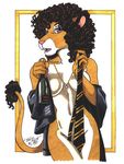  absurd_res anthro feline female hair hi_res lion mammal necktie pinup pose solo terrie_smith undressing 