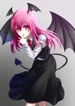  arm_belt bad_id bad_pixiv_id bat_wings blush demon_girl demon_tail head_wings hijikawa_arashi koakuma long_hair long_sleeves looking_at_viewer multiple_wings red_eyes red_hair solo tail touhou wings 