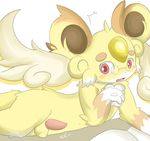  balls blush chibi cum eyebrows eyewear fur gem glasses itameshi male open_mouth penis puzzle_&amp;_dragons red_eyes round_ears simple_background solo sunlight_carbuncle surprise toony video_games wings yellow_fur 