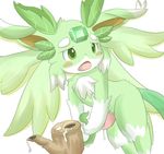  blush chibi cum earth_light_carbuncle eyebrows fur gem green_eyes green_fur itameshi leaves male open_mouth penis plain_background puzzle_&amp;_dragons solo toony video_games watering_can white_background white_fur 