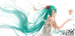  2013 animal aqua_hair bubble dated fish floating_hair flower goldfish green_eyes hair_flower hair_ornament hatsune_miku imageboard_sample long_hair missionario rose solo very_long_hair vocaloid water white_background 