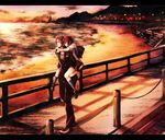  1girl bad_id bad_pixiv_id beach blmap brother_and_sister carrying closed_eyes free! highres jacket long_hair matsuoka_gou matsuoka_rin piggyback ponytail red_eyes red_hair scenery school_uniform short_hair siblings track_suit 