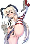  anchor anus armpits blonde_hair blush elbow_gloves flexible gloves hairband hormone_koijirou kantai_collection leg_lift long_hair looking_at_viewer micro_panties navel open_mouth panties partially_visible_anus partially_visible_vulva rensouhou-chan shimakaze_(kantai_collection) simple_background solo striped striped_legwear thighhighs thighs thong triangle_mouth underwear very_long_hair white_background 