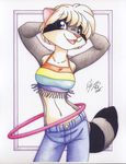  absurd_res anthro female hi_res hula_hoop looking_at_viewer mammal michele_light pinup pose raccoon solo 