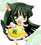  :3 animal_ears black_eyes black_hair cat_ears cat_tail chibi commentary_request dress fang green_eyes green_hair kagami_kuro kodomo_no_jikan long_hair looking_at_viewer lowres mashu07 open_mouth smile solo tail 