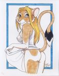  absurd_res anthro blonde_hair bottomless breasts butt cat feline female hair hi_res lingerie looking_at_viewer mammal nipples pinup pose solo terrie_smith 