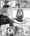  anthro comic dialog english_text equine female hair horse killryde lust_from_afar mammal monochrome my_little_pony pony sitting text 