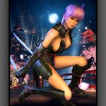  1girl 3d absurdres ayane ayane_(doa) breasts city dead_or_alive highres large_breasts night ninja_gaiden ninja_gaiden_sigma_2 purple_hair red_eyes rgbabes tecmo 