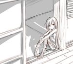  chabaneko long_hair monochrome original sitting sketch solo thighhighs very_long_hair 