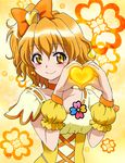  bad_id bad_pixiv_id blonde_hair brown_eyes choker cure_pine dress earrings eyelashes fresh_precure! hair_ornament heart heart_hair_ornament highres jewelry magical_girl minto-ruka orange_choker precure short_hair smile solo yamabuki_inori 