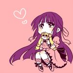  :3 :o bangs blunt_bangs character_doll doll dress full_body hair_ribbon heart heart-shaped_pupils jumping kagami_kuro kodomo_no_jikan kokonoe_rin long_hair looking_afar looking_up lowres mashu07 parted_lips pink_background purple_hair ribbon simple_background sitting solo symbol-shaped_pupils tareme 