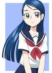  blue_eyes blue_hair eyelashes happy long_hair looking_at_viewer manji_(tenketsu) minazuki_karen precure school_uniform serafuku skirt smile solo yes!_precure_5 