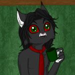  anthro black_fur black_hair caracal cat cup dan feline fur green_eyes hair holding lackadaisy maki_badfox mammal necktie red_sclera smarticus 