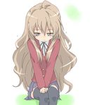  aisaka_taiga bad_id bad_pixiv_id blush brown_eyes brown_hair core_(mayomayo) embarrassed long_hair oohashi_high_school_uniform pout school_uniform skirt solo tears thighhighs toradora! zettai_ryouiki 