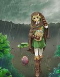  artist_request bag blonde_hair blue_eyes bread food gloves groceries kirby kirby_(series) link male_focus paper_bag rain robe solo super_smash_bros. the_legend_of_zelda 