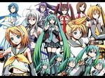  &gt;_&lt; 6+girls akita_neru chibi closed_eyes everyone fang hachune_miku hatsune_miku kagamine_len kagamine_rin kaito kamui_gakupo long_hair meiko multiple_boys multiple_girls o_o spring_onion thighhighs triangle_mouth twintails very_long_hair vocaloid voyakiloid yawarabi_juubee yowane_haku zatsune_miku 