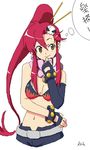  belt bikini_top fingerless_gloves gloves hair_ornament kazunari long_hair midriff oekaki ponytail red_hair scarf shorts solo tengen_toppa_gurren_lagann yellow_eyes yoko_littner 