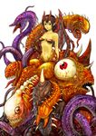  bad_id bad_pixiv_id breasts brown_hair cleavage copyright_request demon_girl highres horns lieqi_hun medium_breasts monster monster_girl pointy_ears short_hair solo tentacles yellow_eyes 