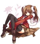  boots brown_hair flower hanepochi long_hair original red_eyes skirt solo sweater thighhighs twintails vest 