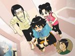  3boys barefoot bath bathroom bdsm black_eyes black_hair black_pants bondage bound chair chinese_clothes cutting_hair double_bun forehead_protector hyuuga_neji kaz_(nishi_kaz0112) long_hair might_guy mirror multiple_boys naruto naruto_(series) open_mouth pants rock_lee scissors short_hair silver_eyes sitting smile sparkle teeth tenten tile_floor tile_wall tiles 