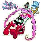  :p boots character_name cross crown eeyasu long_hair one_piece pantyhose perona pink_hair solo striped striped_legwear tongue tongue_out twintails very_long_hair 