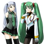  bad_id bad_pixiv_id cosplay costume_switch crossover detached_sleeves gloves green_eyes green_hair hatsune_miku hatsune_miku_(cosplay) hoshino_ruri kidou_senkan_nadesico kidou_senkan_nadesico_-_prince_of_darkness long_hair multiple_girls necktie pantyhose parody pencil_skirt silver_hair skirt tachibana_roku thighhighs twintails very_long_hair vocaloid white_hair yellow_eyes zettai_ryouiki 