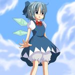  alternate_hairstyle bad_id bad_pixiv_id bloomers cirno dress mikan_imo ponytail ribbon solo touhou underwear white_bloomers wings 