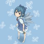  alternate_hairstyle bad_id bad_pixiv_id barefoot cirno frog iwamochi ponytail solo touhou 