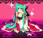  aqua_eyes aqua_hair bad_id bad_pixiv_id bow coat crown dress hatsune_miku long_hair numeri o_o solo thighhighs twintails vocaloid world_is_mine_(vocaloid) 