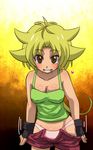  1girl awa beyblade blonde_hair blush breasts brown_eyes cleavage fingerless_gloves gloves kurenai_ren metal_fight_beyblade panties pink_panties underwear undressing 