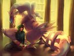  blue_eyes dragon duo feral glowing glowing_eyes green_hair hair hi_res human invalid_tag legendary_pok&#233;mon male mammal n n_(pokemon) nintendo pok&#233;mon pok&eacute;mon pose purplekecleon reshiram size_difference undressing video_games wallpaper 