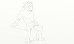  anthro balls bed biting_lip drawing greyscale horn invalid_color knotta_(artist) line_art male masturbation monochrome muscles penis plain_background reptile reptilian scalie sitting vein white_background wince 