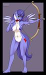  abs anthro anthrofied arrow blue_hair bow bow_(weapon) bow_and_arrow breasts clothing cutie_mark equine female green_eyes hair horn horse kloudmutt mammal mariah_wolves_(mlp) my_little_pony navel nipples nude plain_background pony pussy ranged_weapon solo standing two_tone_hair weapon white_hair winged_unicorn wings 