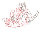  blush breasts butt canine cuddling feline female goo kudalyn kyuu lynx male mammal maned_wolf mi nude slime 